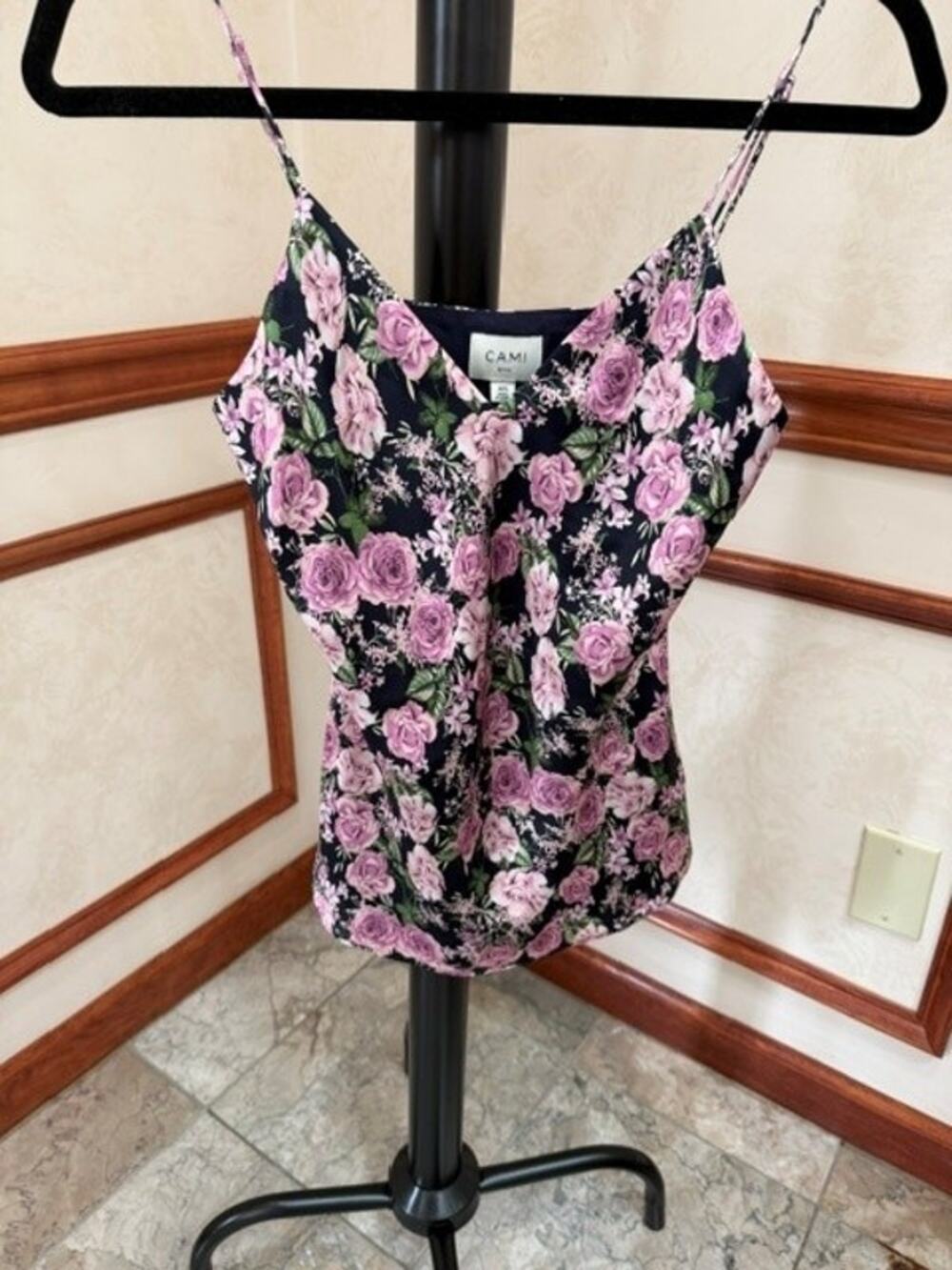 Cami NYC Navy Blue Rose Print Floral Silk Camisole XS